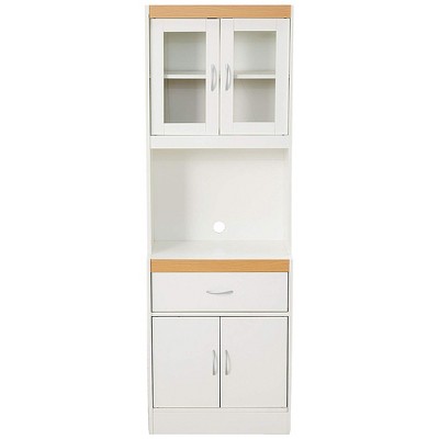 White Freestanding Kitchen Storage Cabinet with Microwave Space
