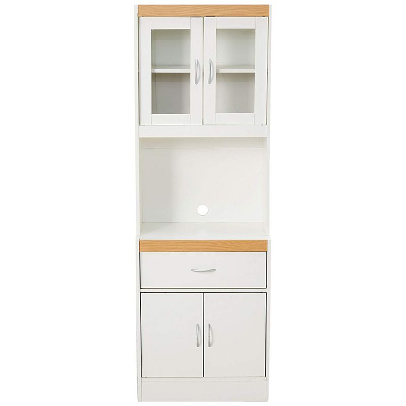Hodedah Freestanding Kitchen Storage Cabinet w/ Open Space for Microwave, White, 5 of 7