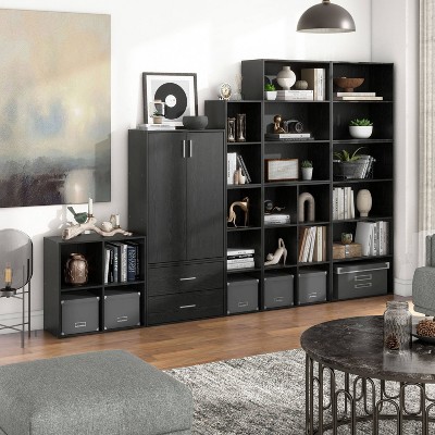 Black 6-Cube Stackable Wood Modular Bookcase
