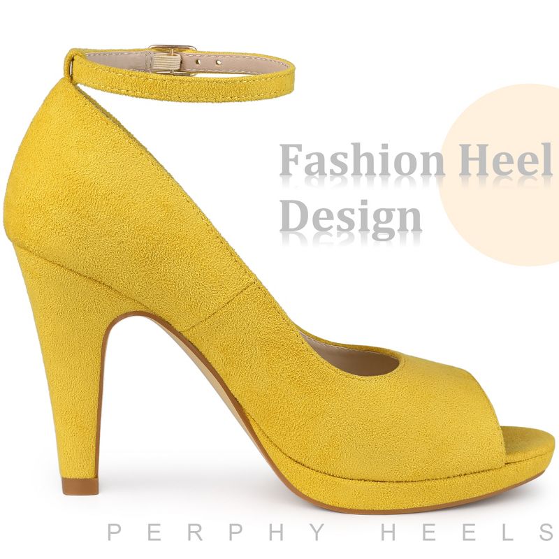 Perphy Women's Platform Peep Toe Ankle Strap Stiletto Heel Pumps, 4 of 6
