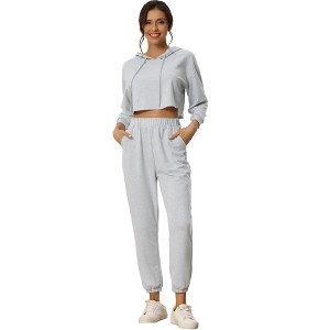 INSPIRE CHIC Womens 2 Piece Outfits Sweatsuit Outfits Hooded Crop Sweatshirt and Jogger Tracksuit Set - 1 of 4