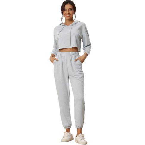 Cheibear Womens 2 Piece Outfits Sweatsuit Outfits Hooded Crop ...