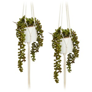 Juvale 2 Pack Hanging Artificial String of Pearls with Ceramic Pot Macrame Hanger, Faux Fake Plant for Wall Decor, 31 in - 1 of 4