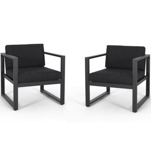 Set of 2 Aluminum Outdoor Club Chairs,Weather Resistant Patio Chairs with Cushions for Garden,Rust Resistant Modern Lounge Chairs-Coolbibila - 1 of 4