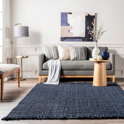 Handmade Navy Blue Braided Jute 6' x 9' Rectangular Rug