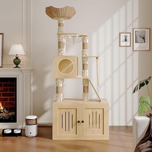 2-in-1 Cat Tree with Litter Box Enclosure, 66.9-Inch Tall Cat Condo, Multi-Level Perch & Scratching Posts for Cats - 1 of 4