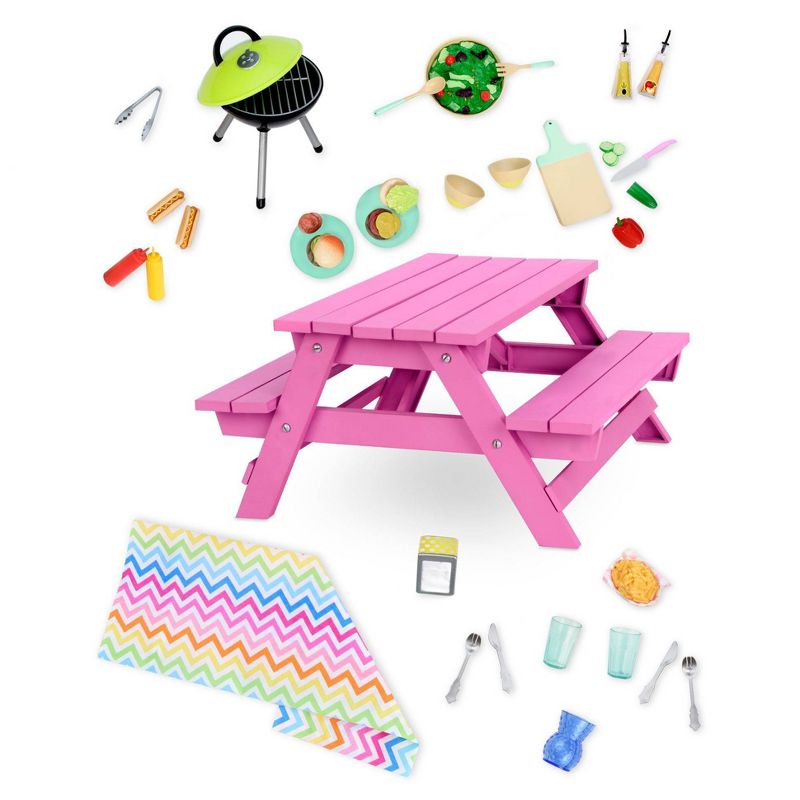 Our Generation Picnic Table Set with Play Food Accessories for 18&#34; Dolls - Pink, 6 of 10
