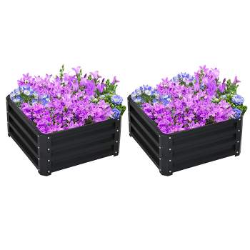 Outsunny 2' x 2' x 1' 2-Piece Galvanized Raised Garden Bed Box Planter Raised Beds with Steel Frame for Vegetables, Flowers, and Herbs