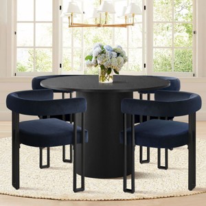 5-Piece Round Dining Table Set, Modern Pedestal Table and Upholstered Fabric Dining Chairs with Metal Legs, Kitchen Dining Set for 4-Maison Boucle - 1 of 4