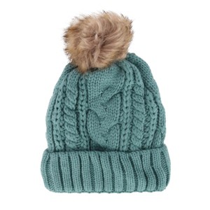 CTM Women's Cable Knit Lined Winter Beanie with Synthetic Fur Pom - 1 of 4