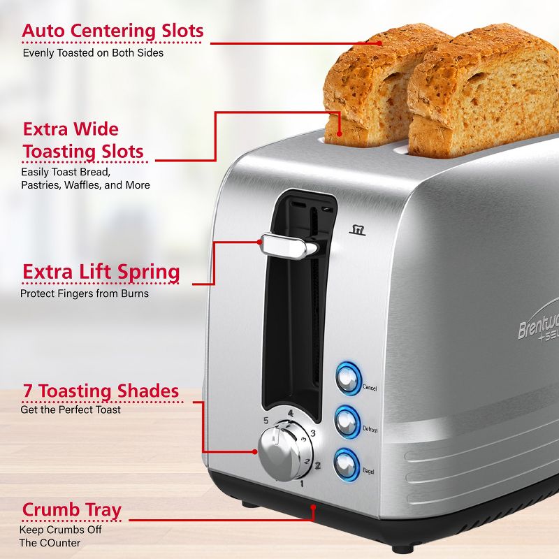 Brentwood Select Extra Wide Stainless Steel Toaster, 5 of 8