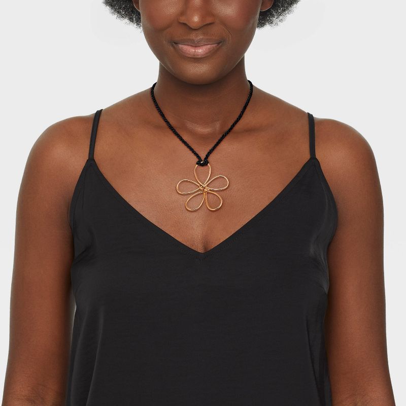 Cord with Wire Flower Choker Necklace - Wild Fable&#8482; Black/Gold, 3 of 6