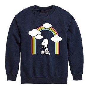 Boys' - Peanuts - Snoopy Looking Up Rainbow Graphic Long Sleeve Fleece Sweatshirt - 1 of 4
