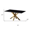 HomeRoots 79" Black and Gold Marble and Metal Cross Leg Base Dining Table - 3 of 4
