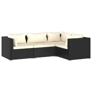 vidaXL 4-Piece Patio Lounge Set in Black Poly Rattan with Cream Cushions, Waterproof and Easy to Clean, for Outdoor Use, with Sturdy Steel Frame - 1 of 4
