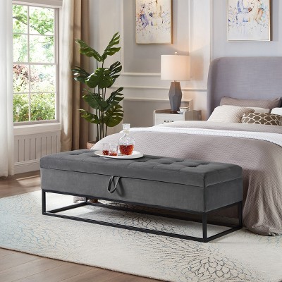 LOVMOR 64.5"Modern Velvet Storage Ottoman Bench,Nails Tufted Upholstered Storage Ottoman for Bedroom, Living Room, Entryway