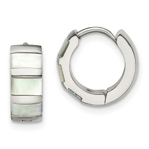 Chisel Stainless Steel Polished with Shell Pearl 5mm Hinged Hoop Earrings - 1 of 4
