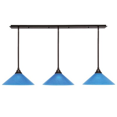 Toltec Lighting Stem 3 - Light Chandelier in  Dark Granite with 16" Blue Italian Shade