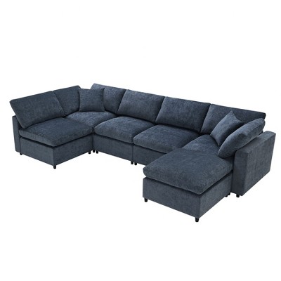 NicBex Modern 130" Chenille Sectional Sofa Modular U Shaped Sofa Couch with 2 Ottomans for Living Room Apartment