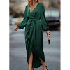 Coolmee Women Smocked Cross V Neck Slit Irregular Long Sleeve Wrap Maxi Dress Wedding Guest Twist Waist Cocktail Party Dress - 2 of 4