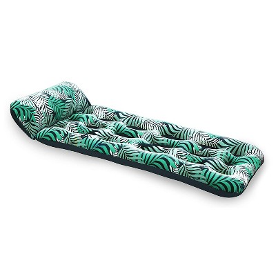 Aqua Leisure Inflatable Pool Float Water Contour Cooling Lounge Lounger Raft Floatie Couch with Headrest Pillow, Teal Green Ferns