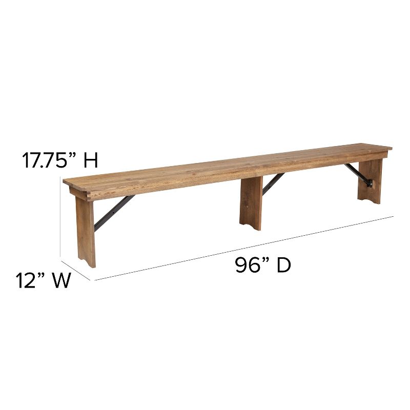 Emma and Oliver 8' x 12" Antique Rustic Solid Pine Folding Farm Bench - Portable Bench, 4 of 11