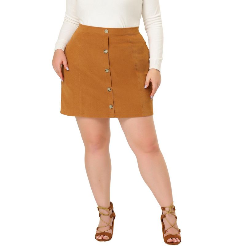 Agnes Orinda Women's Plus Size Corduroy Suspender Elastic Back A-Line Mini Skirt, 2 of 6