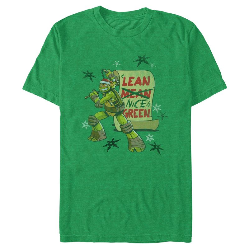 Men's Teenage Mutant Ninja Turtles Christmas Nice Green Michelangelo T-Shirt, 1 of 4