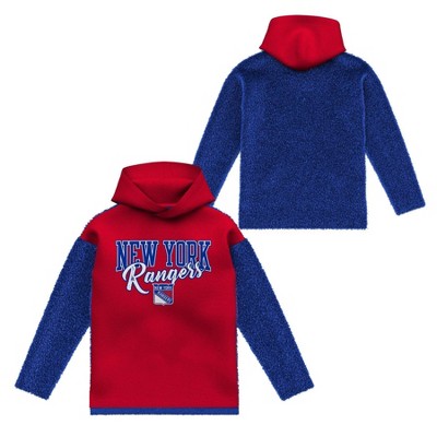 NHL New York Rangers Girls' Faux Fur Long Sleeve Hooded Sweatshirt