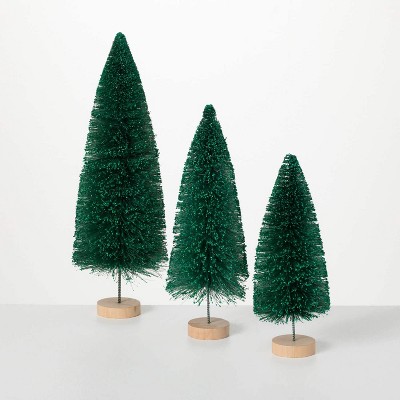 Artificial Green Bottlebrush Tree Green 15.5"H  Set of 3