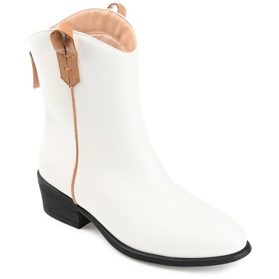 Journee Collection Womens Novva Tru Comfort Foam Back Heel Zip Stacked Heel Booties White 9.5