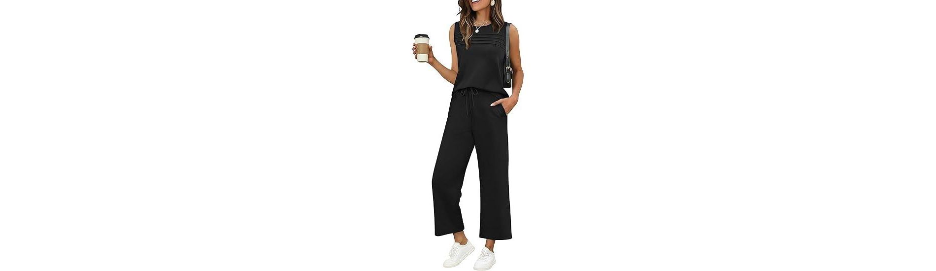 Ekouaer Two Piece Sets for Women Summer Vacation Fashion Outfits Sleeveless Top Wide Leg Pants 2026 Lounge Sets S-2Xl