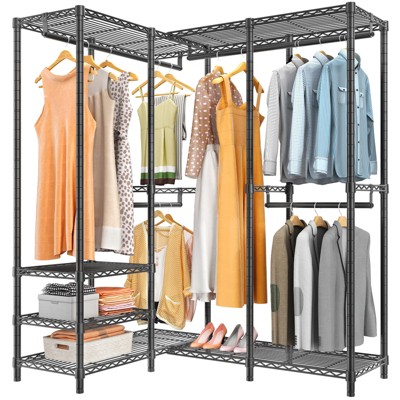 Jomeed Industrial Steel Freestanding Closet Clothing Garment Rack Organizer  With 6 Shelves And Hanging Rod For Home, Dorm, And Bedroom, Black/brown :  Target