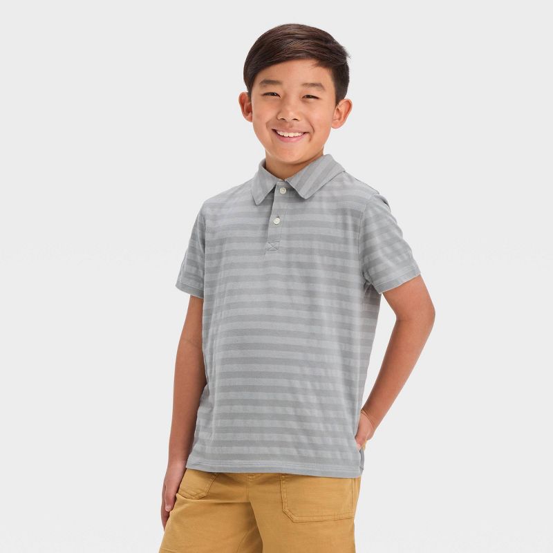 Boys' Short Sleeve Jacquard Striped Button-Down Shirt - Cat & Jack™, 1 of 5