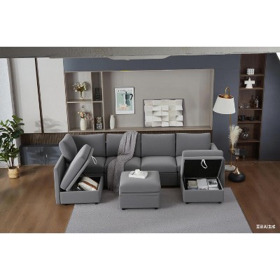 Oversized U-Shaped Sectional Sofa with Storage & Convertible Chaise, Removable Chenille Cover for Living Room or Office