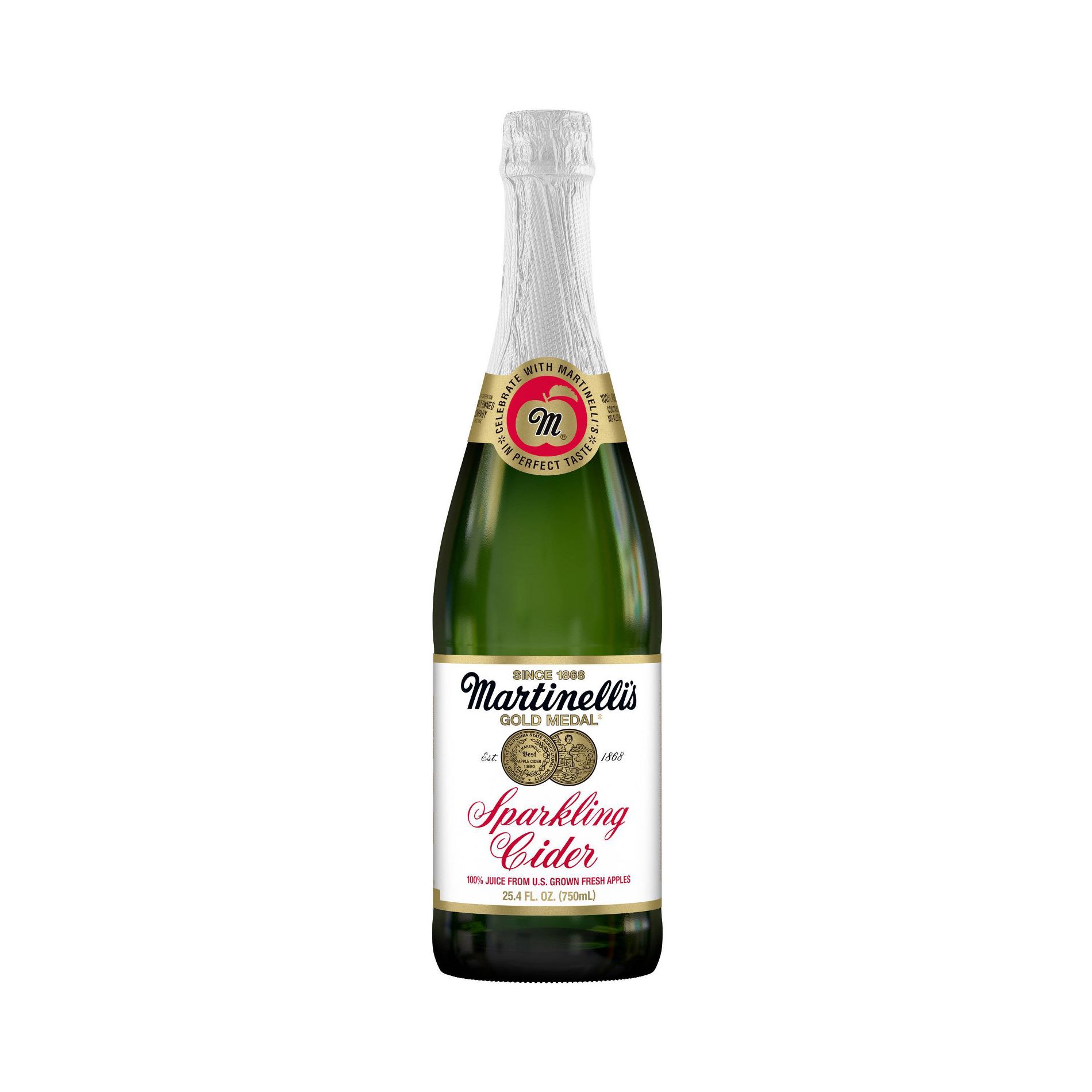 Martinelli's Gold Medal Sparkling Cider - 25.4 fl oz Glass Bottle: Keto Certified, Certified Gluten-Free, No Added Sugar