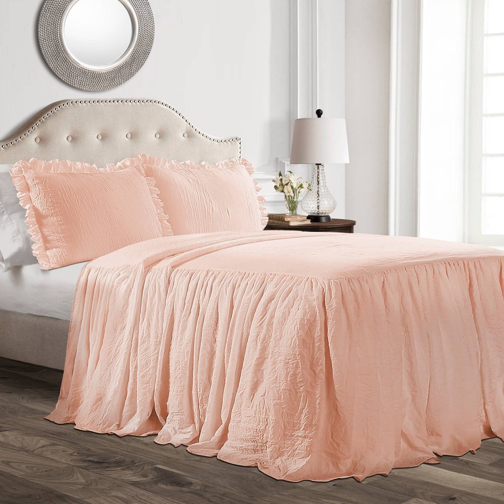 Photos - Duvet 3pc Full Ruffle Skirt Bedspread Set Blush - Lush Décor