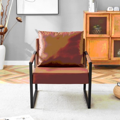 NicBex Modern Industrial Sofa, Ergonomic Accent Chair with Brown PU Leather & Metal Frame for Living Room, Bedroom
