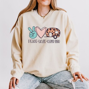 Simply Sage Market Peace Love Camping Lightweight Garment Dyed Sweatshirt - 1 of 4