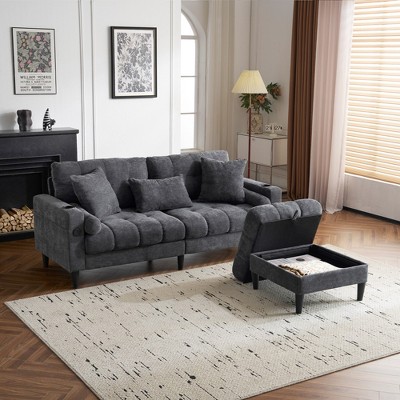 VYNXARIA 3 Seat L Shaped chenille Sofa with Removable and Storage Ottoman,Side Storage