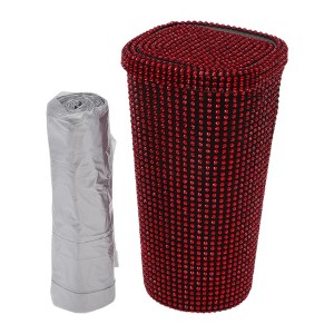 Unique Bargains Auto Car Trash Can Durable Front Seats Trash Bin Red 1 Pc 3.5" Length 3.5" Width 6.7" Height ABS Rhinestone - 1 of 4