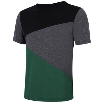 Men Soft Elasticity Slim Fit Block Stitch Crew Neck Short Sleeve Jersey T Shirt