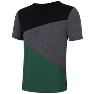 Men Soft Elasticity Slim Fit Block Stitch Crew Neck Short Sleeve Jersey T Shirt - 1 of 3