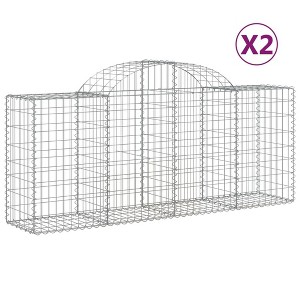 vidaXL Gabion Basket Set of 2 Silver Galvanized Iron Large Durable - 78.7" x 19.7" x 31.5"/39.4" - 2 - 1 of 4