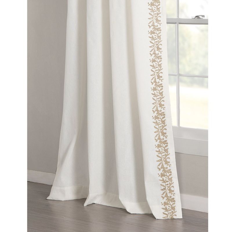 Luxury Modern Flower Linen Like Embroidery Border Window Curtain Panel OffWhite/Neutral Single 52X84, 2 of 7