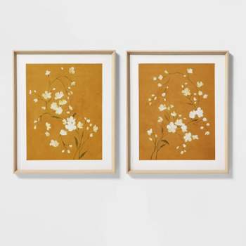 Set of 3 Botanical Boho Style Floral Wall Art Prints in Orange 