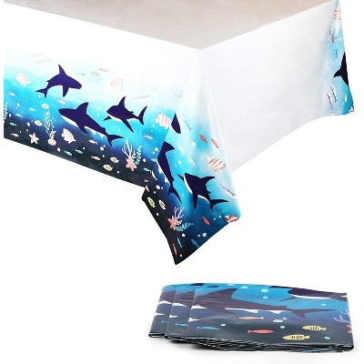 Blue Panda 3 Pack Shark Disposable Plastic Tablecloth Table Cover Kids Birthday Party Supplies 54"x108"