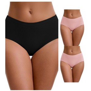 INSPIRE CHIC Plus Size for Women's Mid-Waisted Loose Elastic Waistband Full Coverage Briefs 3 Packs - 1 of 4