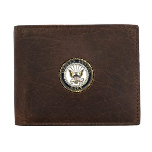 Officially Licensed "US NAVY" Medallion Genuine Leather Classic Handmade Wallet - Bifold Brown - 1 of 3