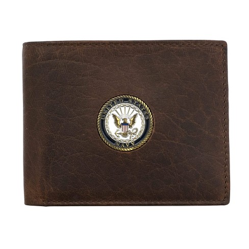 Officially Licensed "US NAVY" Medallion Genuine Leather Classic Handmade Wallet - Bifold Brown - image 1 of 3